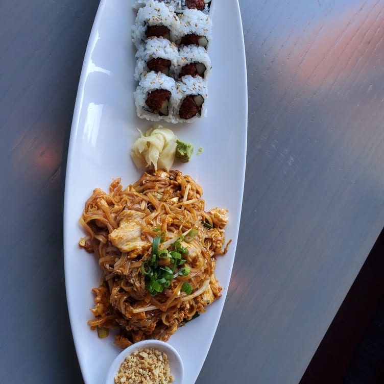 One Entree & One Sushi Roll.